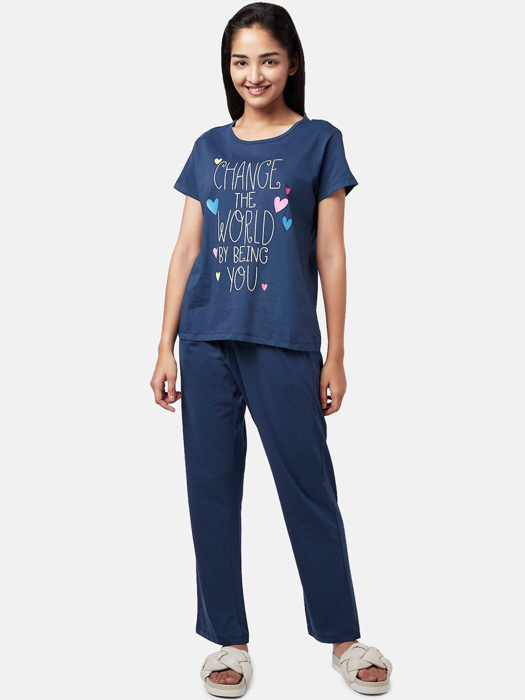 

YU by Pantaloons Women Blue & White Printed Night suit