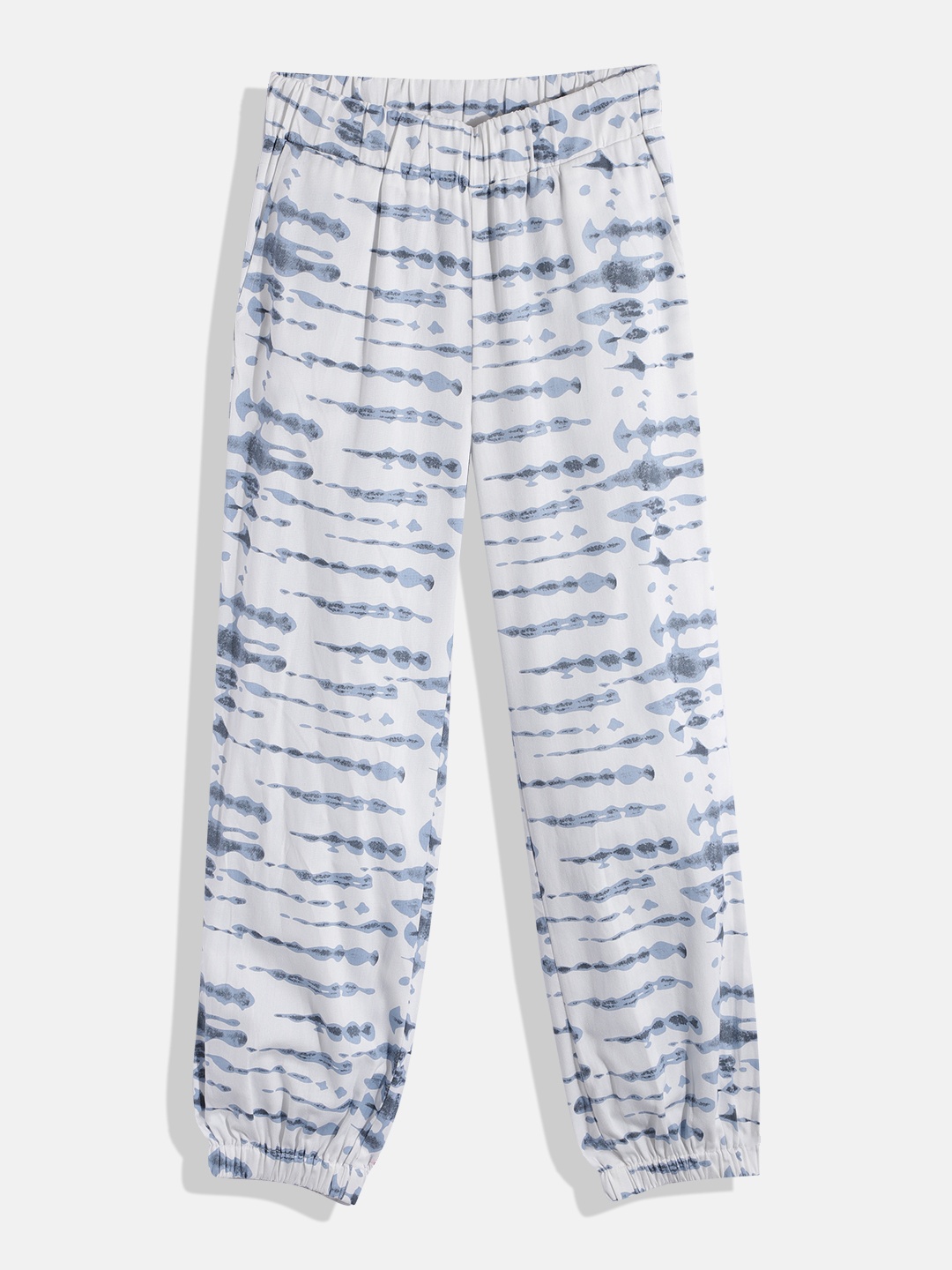 

HERE&NOW Girls White Printed Comfort Tapered Fit Cotton Joggers Trousers