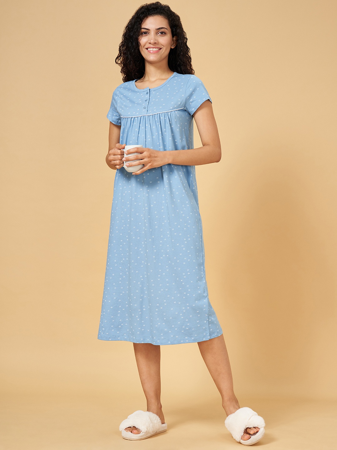 

YU by Pantaloons Blue Printed Midi Nightdress