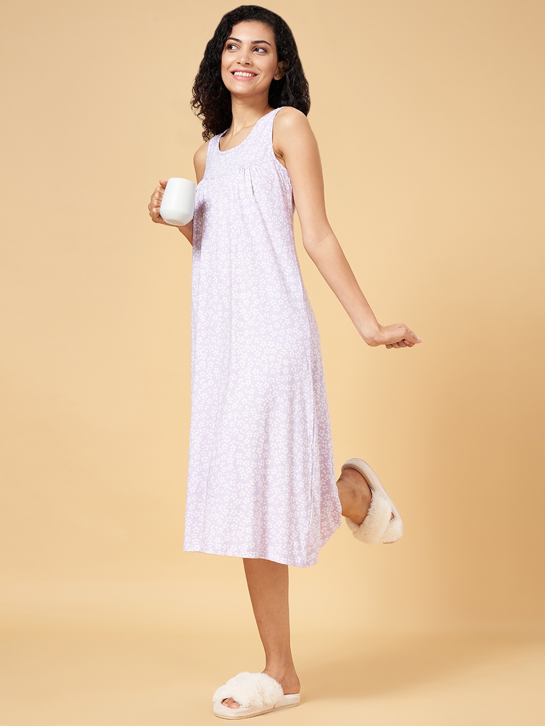 

YU by Pantaloons Women Purple Floral Printed Nightdress