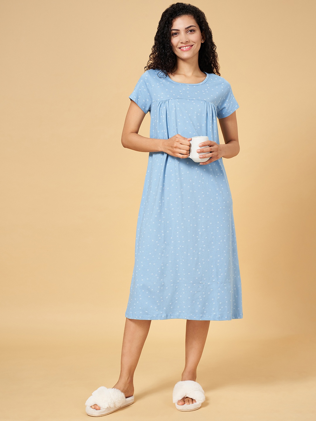 

YU by Pantaloons Women Blue Floral Printed Nightdress