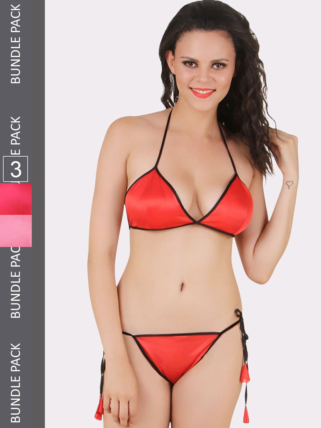 

Fasense Women Set Of 3 Halter Neck Lingerie Set, Pink