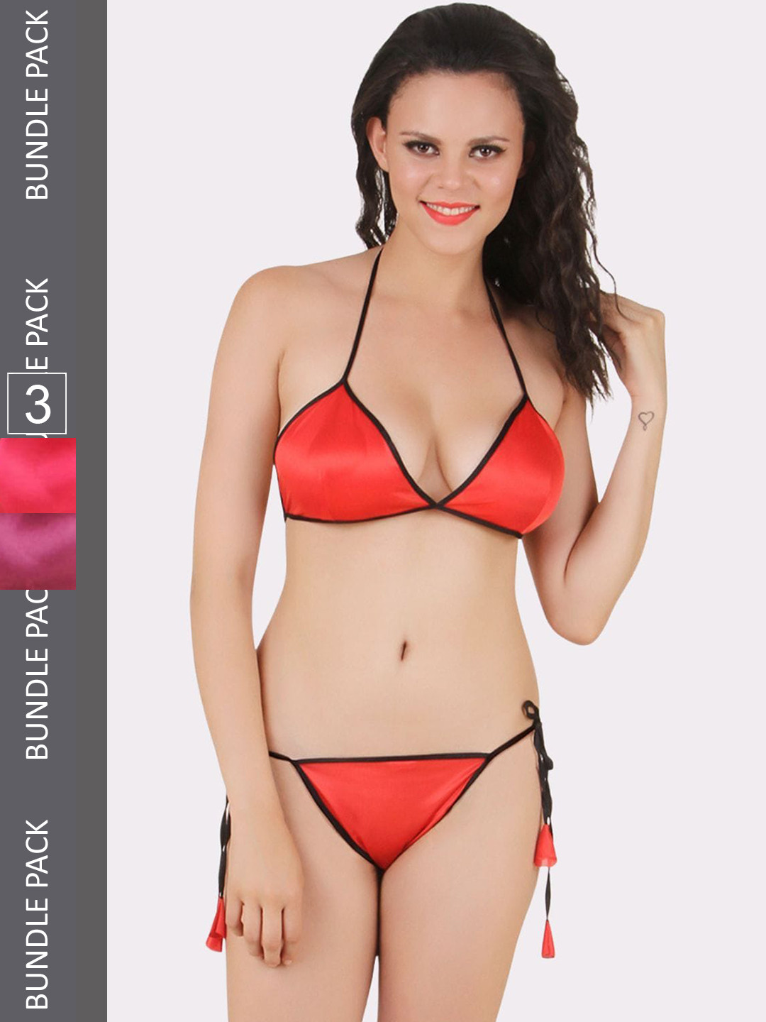 

Fasense Women Pink & Orange Pack Of 3 Satin Lingerie Set LJCOM001C2