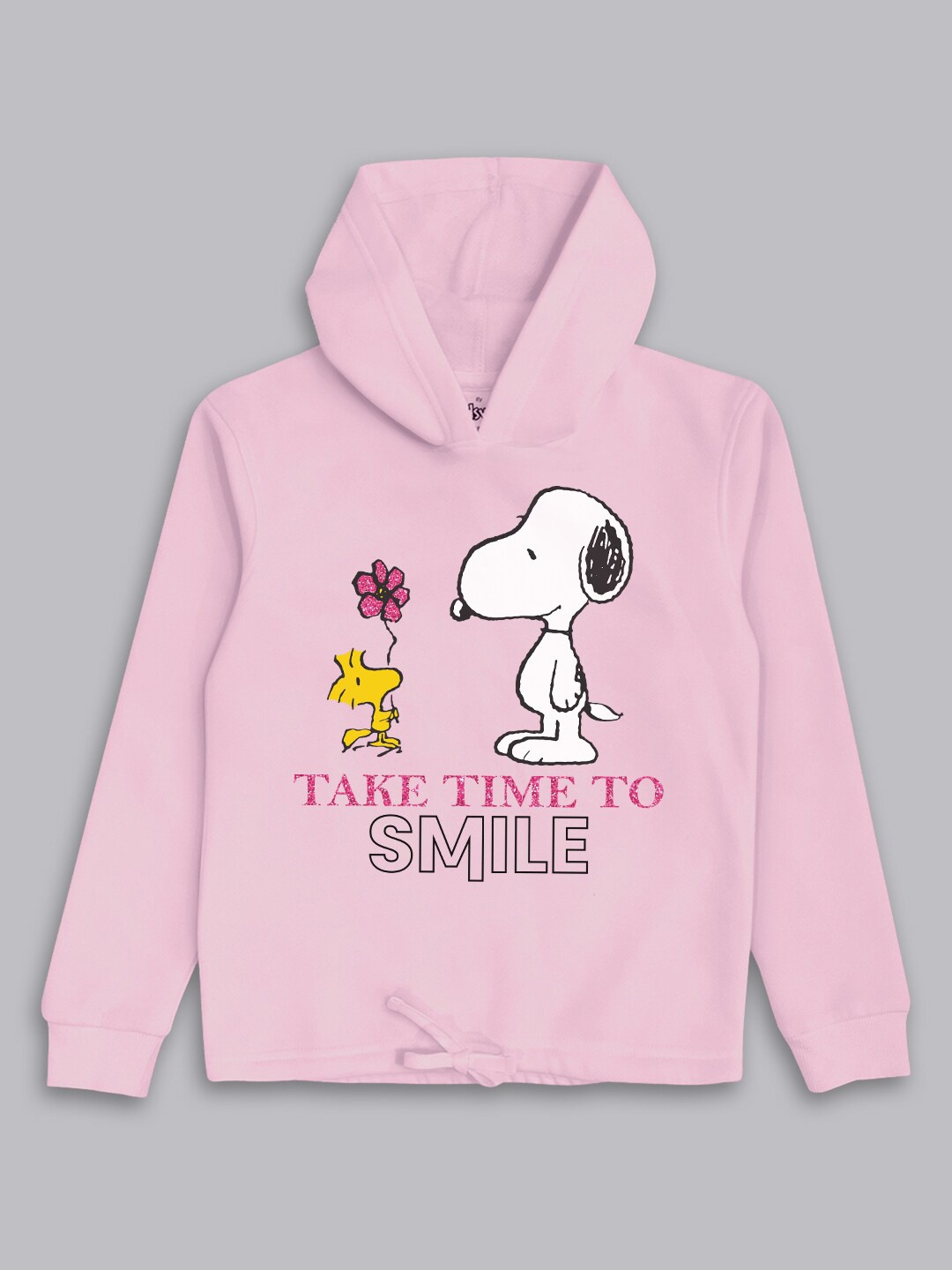 

Kids Ville Girls Snoopy Pink Printed Hooded Sweatshirt
