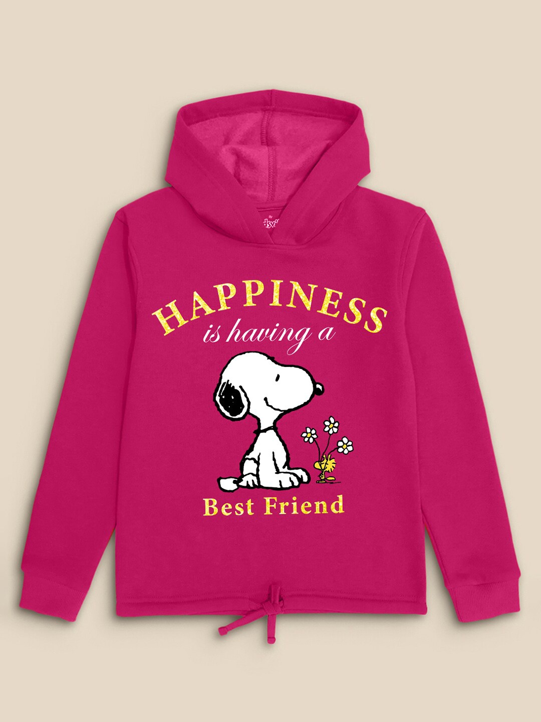 

Kids Ville Girls Pink Snoopy Printed Hooded Sweatshirt