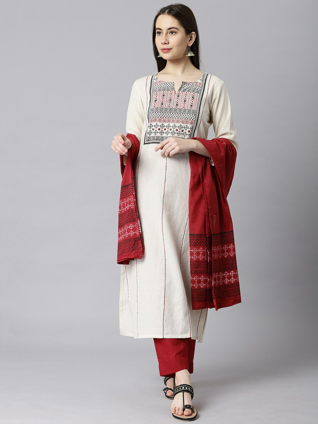

KAMI KUBI Printed Unstitched Dress Material, White