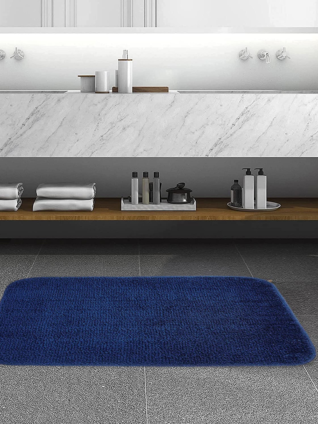 

DALUCI Navy Blue Pack of 2 Microfiber Anti-Skid Bath Rugs