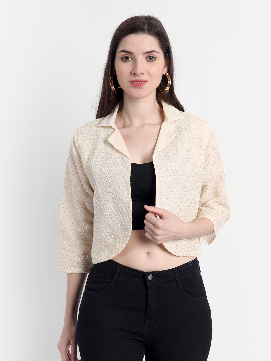 

Gopalvilla Women Beige Cotton Crop Shrug
