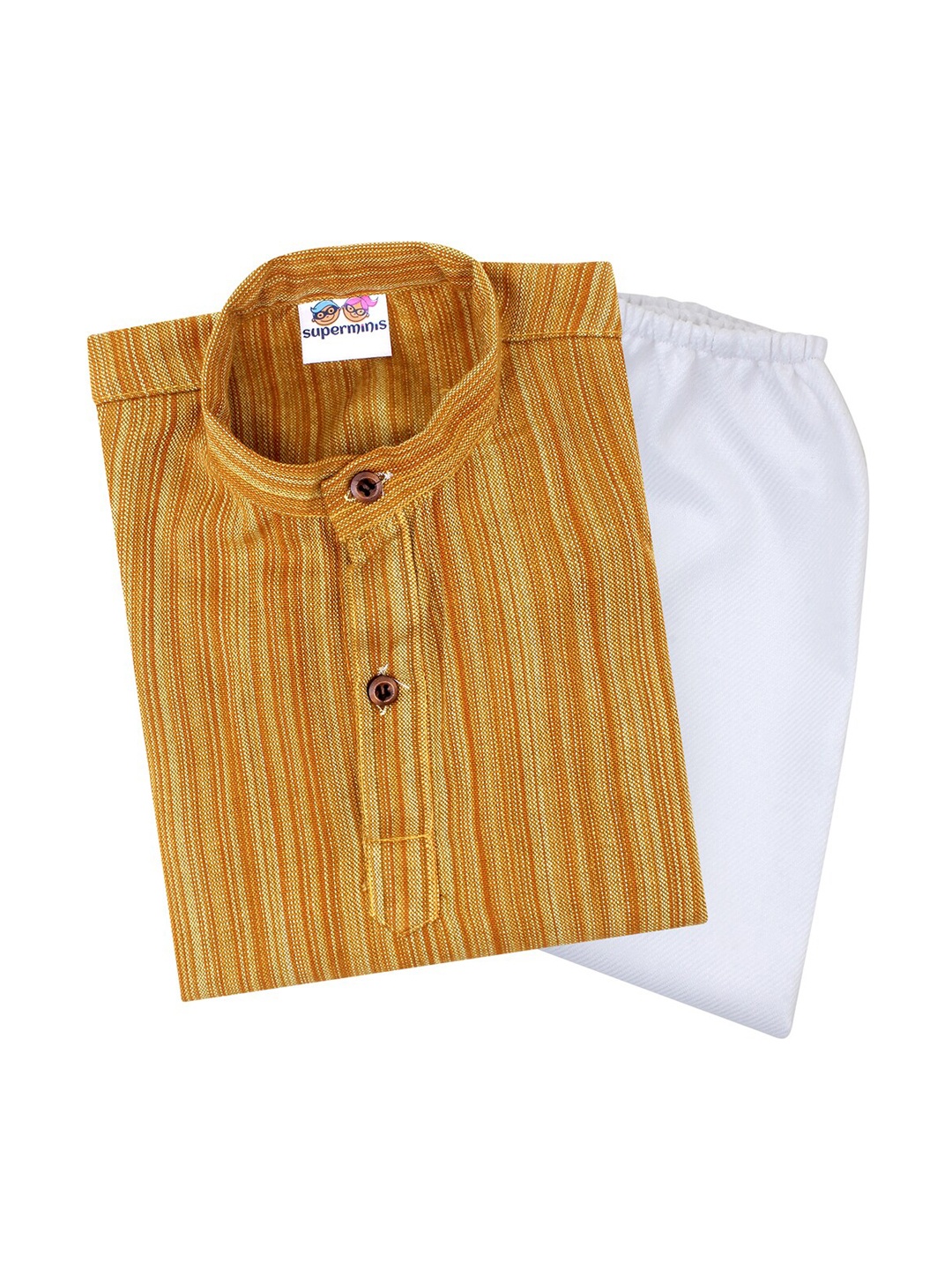 

Superminis Boys Mustard Yellow Striped Kurta with Pyjamas
