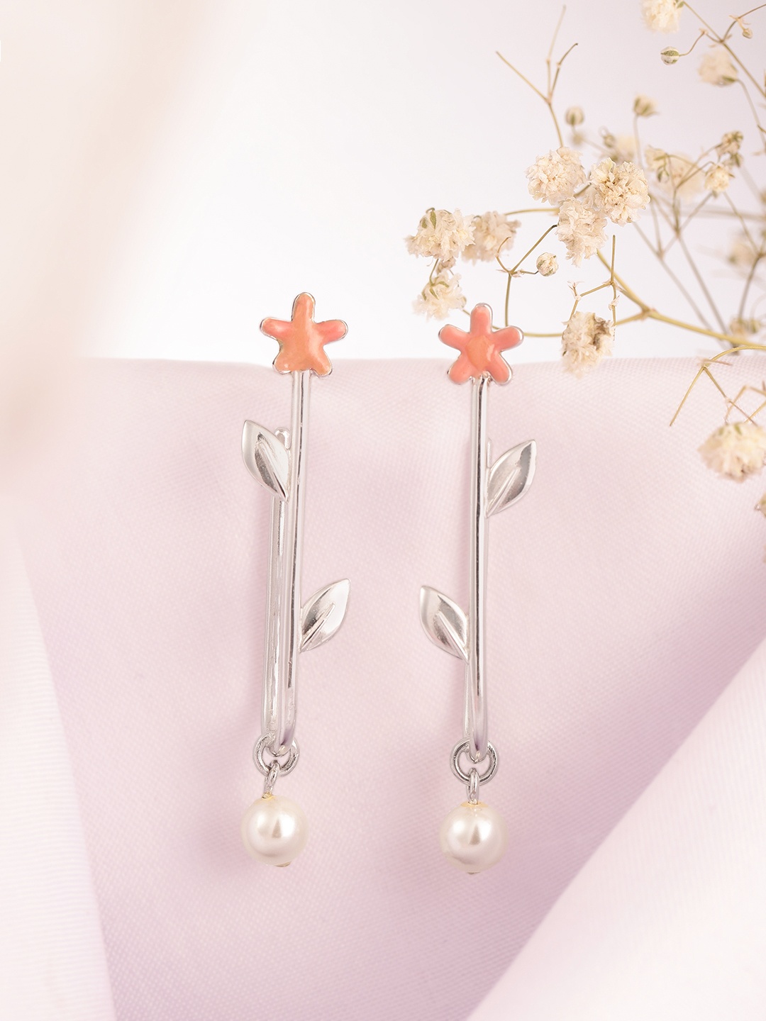 

Onaifa Rhodium-Plated Floral Drop Earrings, White