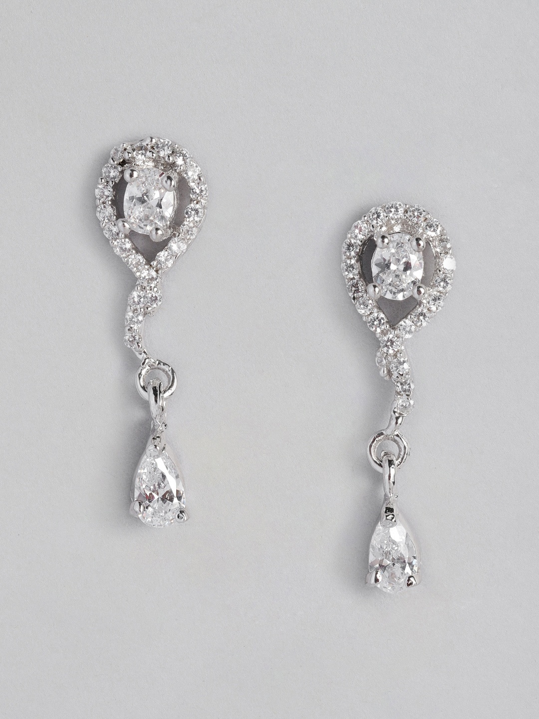 

Onaifa Rhodium-Plated Teardrop Shaped Drop Earrings, White