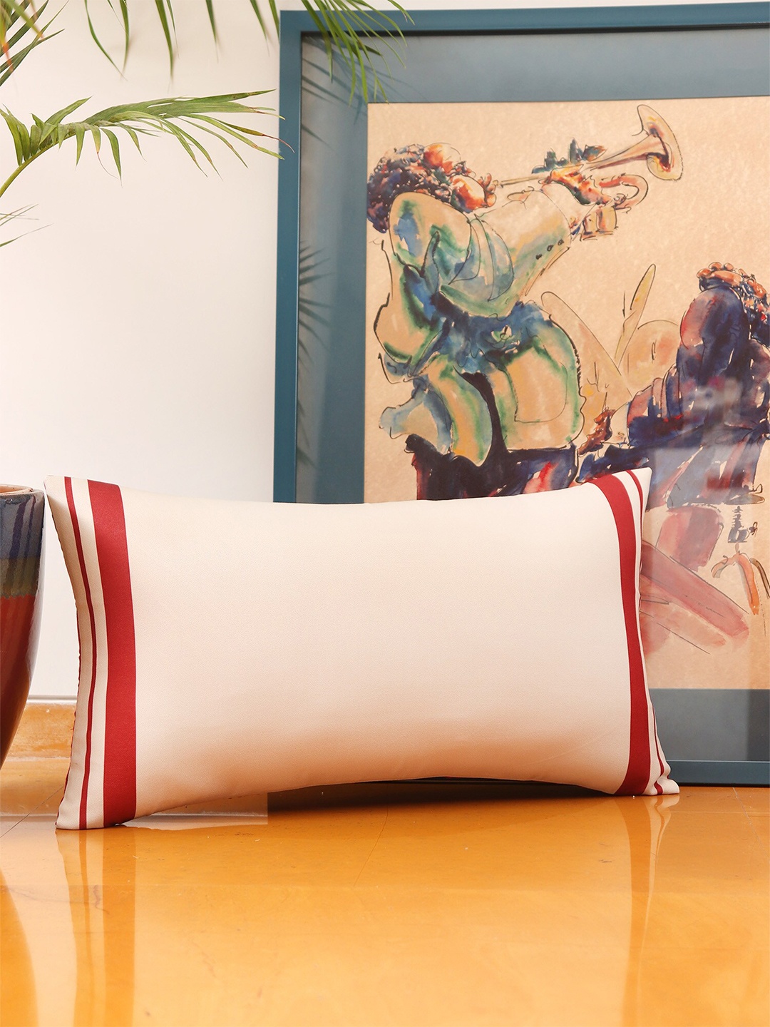 

ZEBA Off White & Red Striped Rectangle Cushion Cover