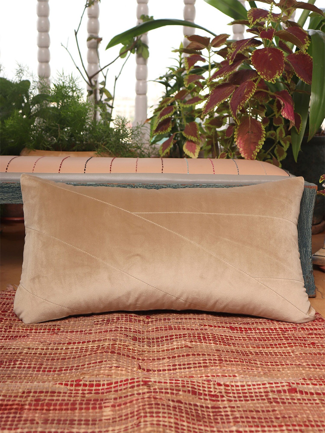 

ZEBA Beige Rectangle Cotton Cushion Cover
