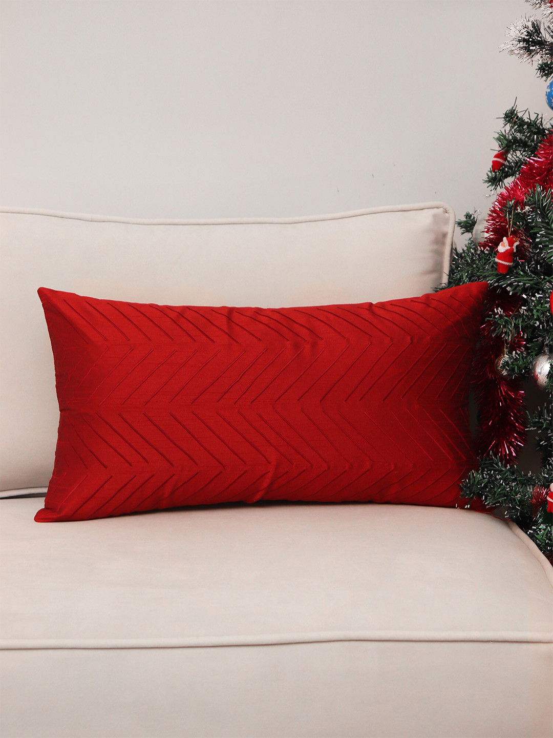 

ZEBA Red Embroidered Rectangle Cushion Cover