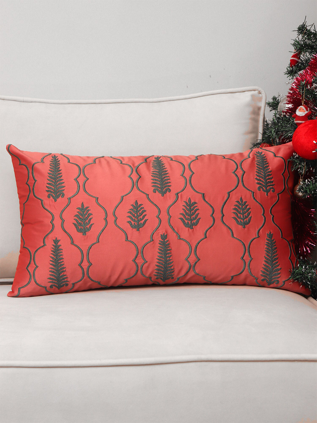 

ZEBA Pink & Green Embroidered Rectangle Cushion Cover