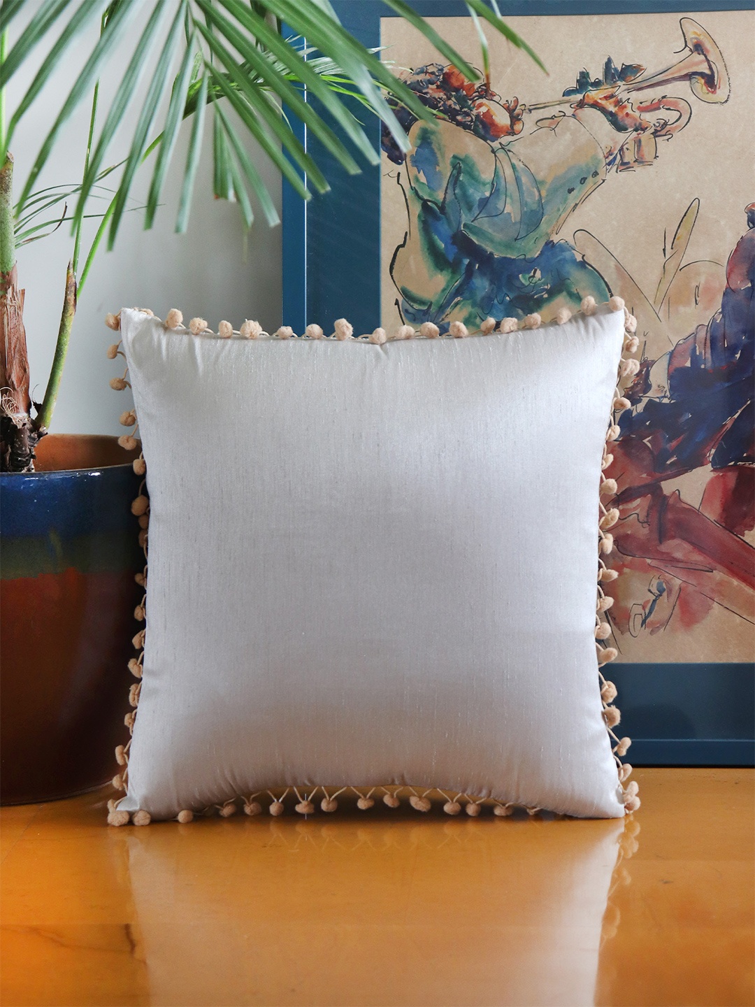 

ZEBA Silver-Toned Embellished Square Cushion Cover