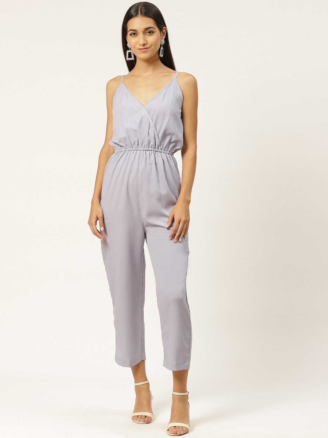 

IQRAAR Grey Gathered Waist Basic Jumpsuit