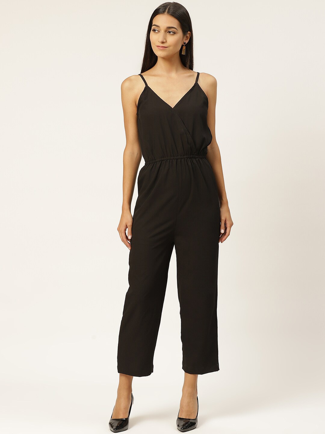 

IQRAAR Black Gathered Waist Basic Jumpsuit