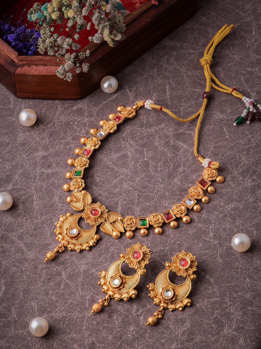 

Brandsoon Gold-Plated & Stone-Studded Jewellery Set