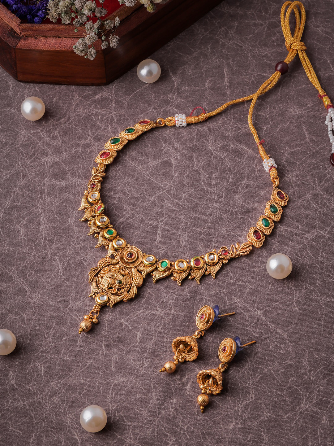 

Brandsoon Gold-Plated Pink Stone-Studded Jewellery Set