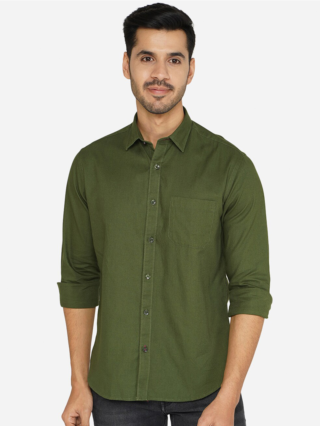 

Greenfibre Men Green Classic Cotton Casual Shirt