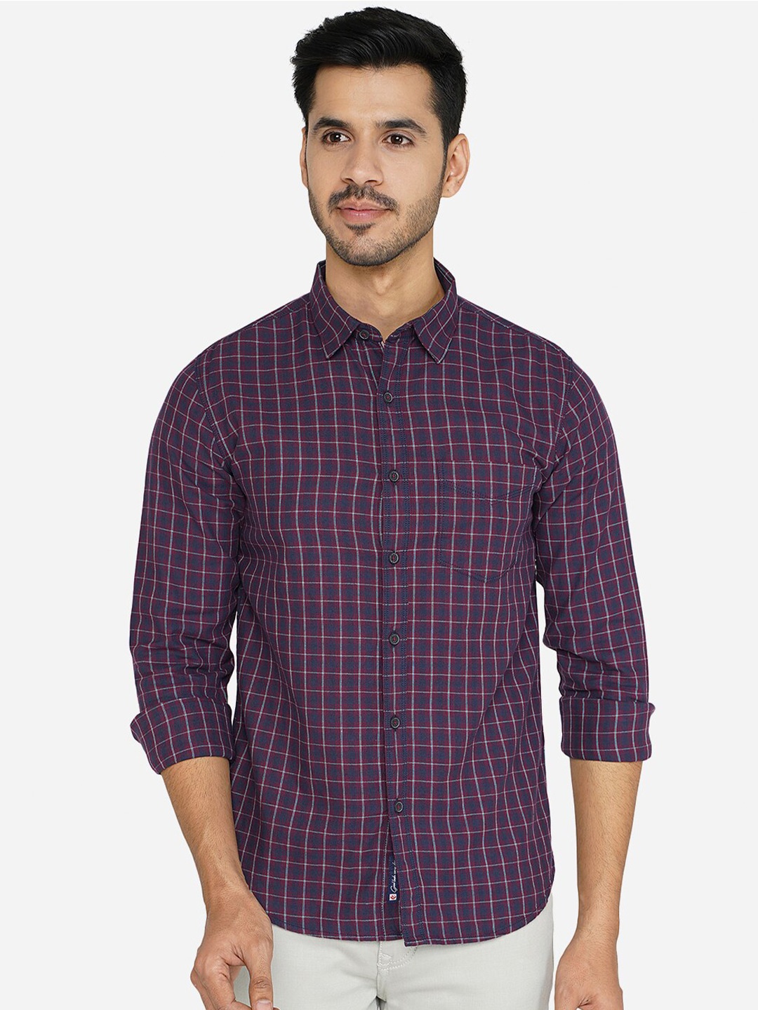 

Greenfibre Classic Slim Fit Checked Cotton Casual Shirt, Purple