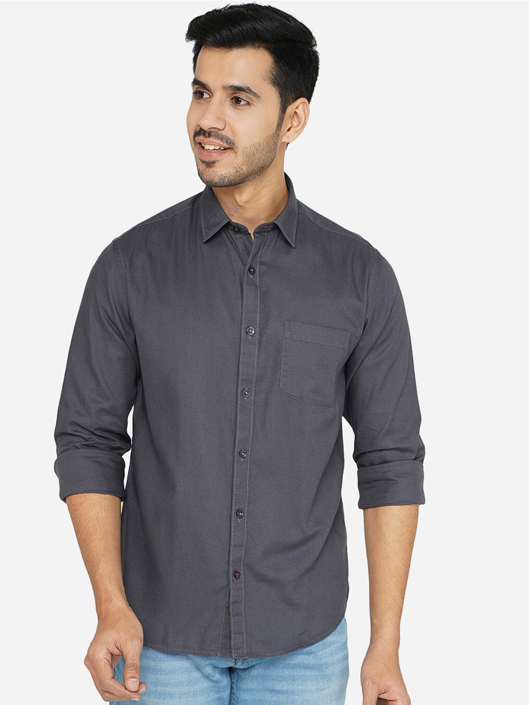 

Greenfibre Men Grey Classic Cotton Casual Shirt