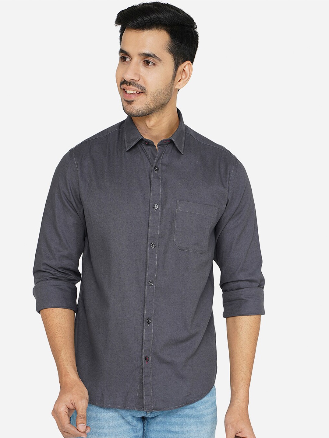 

Greenfibre Men Grey Classic Cotton Casual Shirt