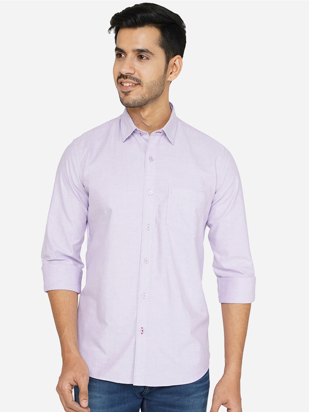 

JADE BLUE Men Lavender Classic Slim Fit Casual Cotton Shirt, Purple
