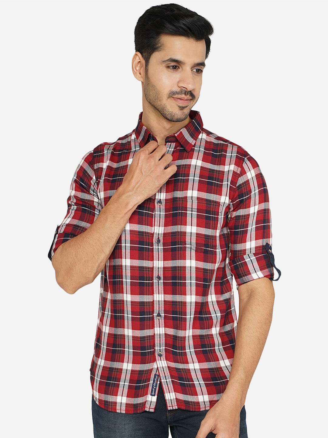 

JADE BLUE Classic Slim Fit Tartan Checked Casual Cotton Shirt, Maroon