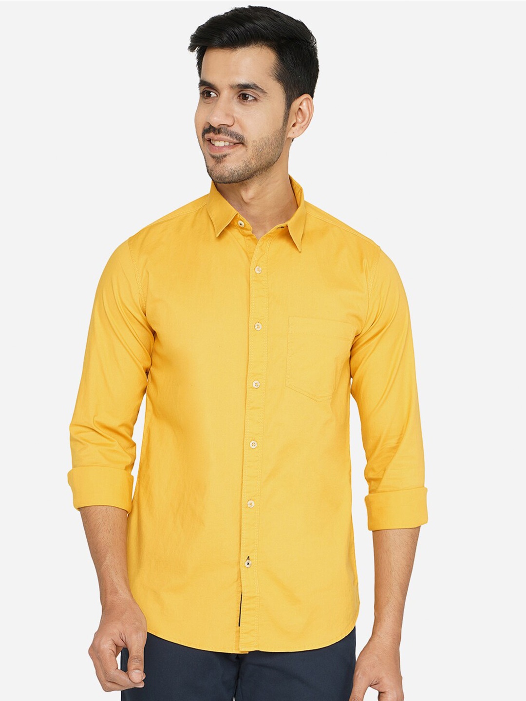 

JADE BLUE Men Yellow Classic Slim Fit Casual Cotton Shirt