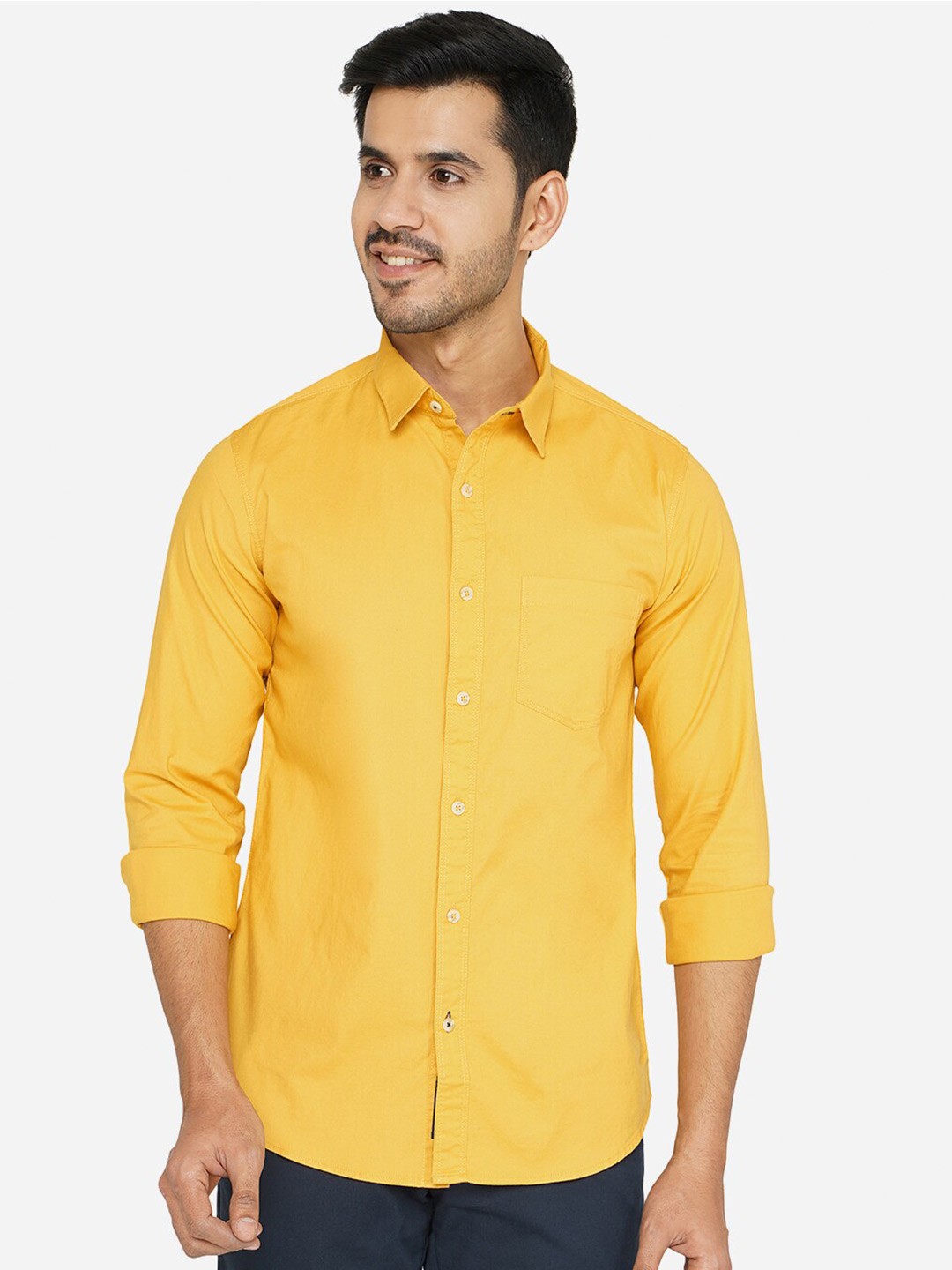 

JADE BLUE Men Yellow Classic Slim Fit Casual Cotton Shirt