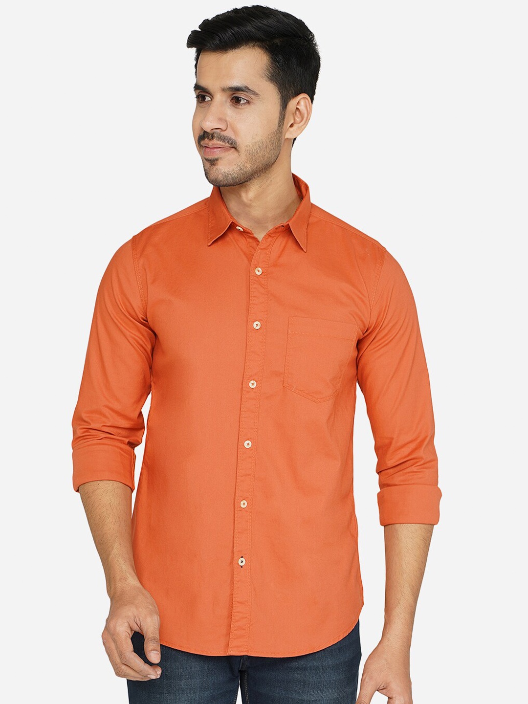 

JADE BLUE Men Orange Classic Slim Fit Casual Cotton Shirt
