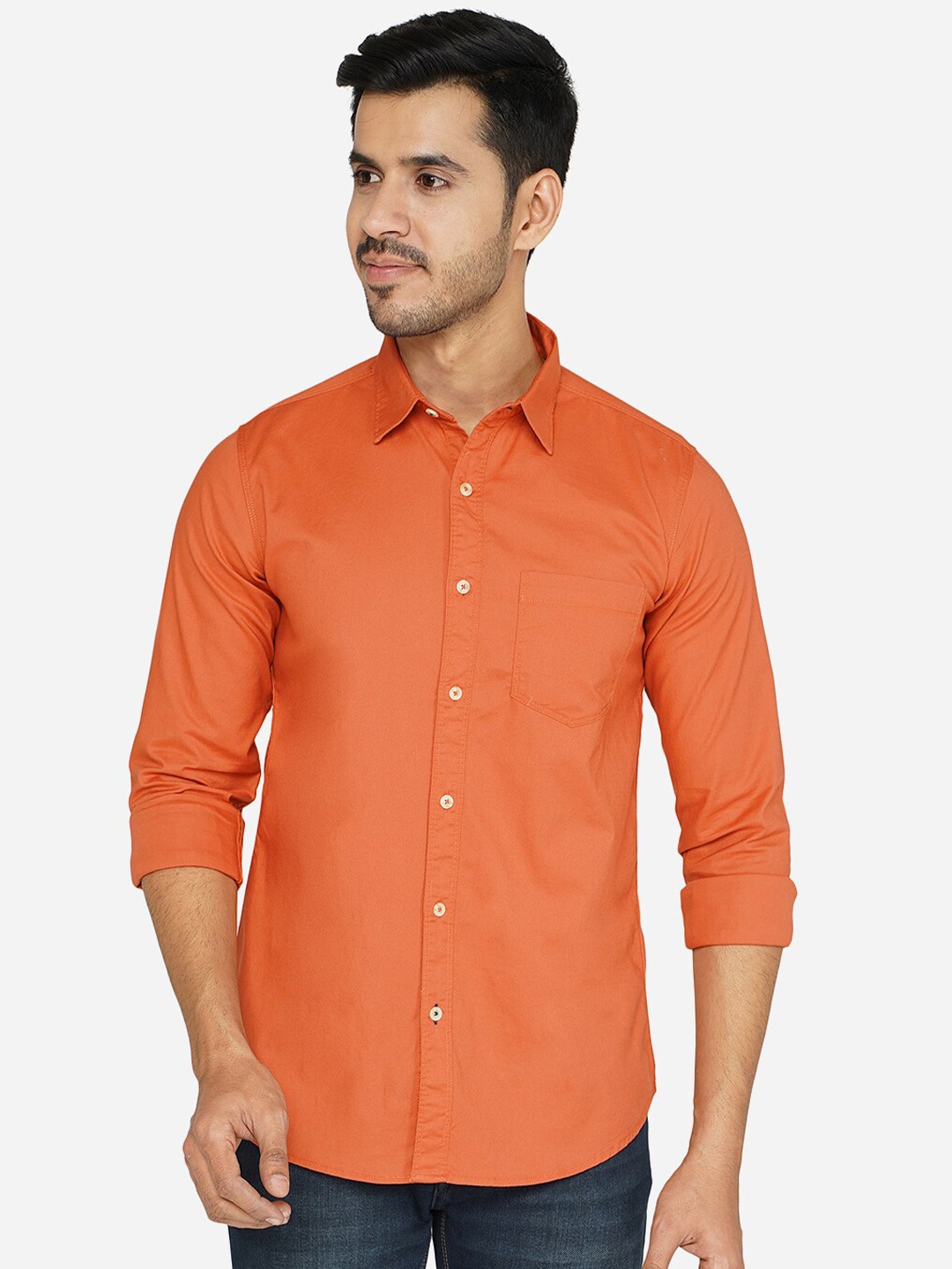 

JADE BLUE Men Orange Classic Slim Fit Casual Cotton Shirt