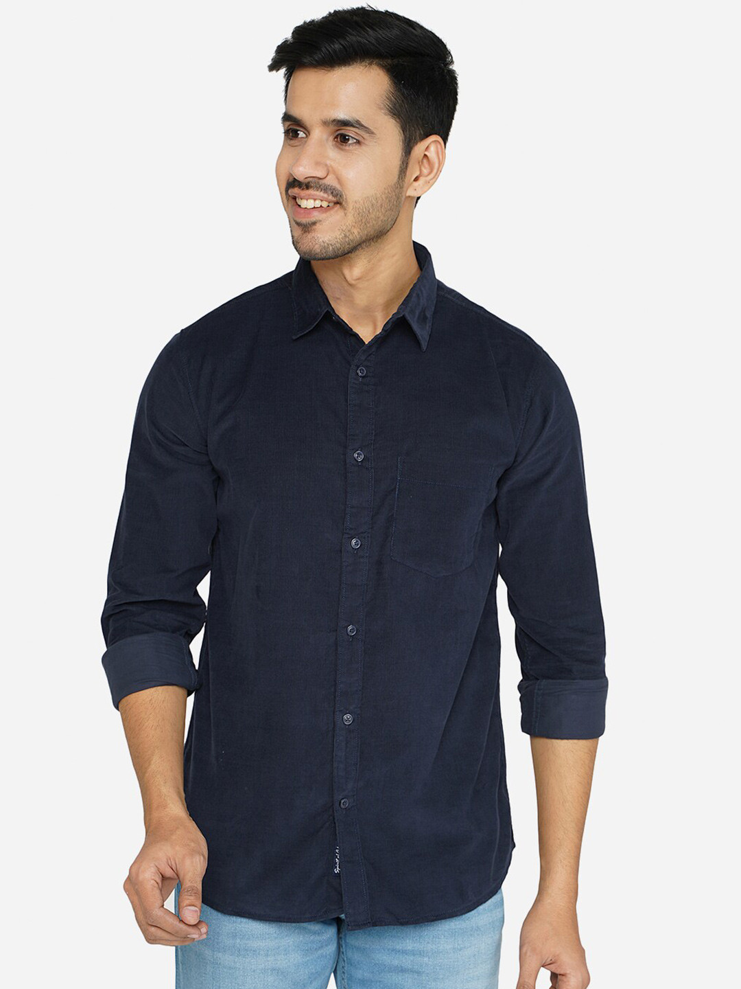 

JADE BLUE Men Navy Blue Classic Slim Fit Cotton Casual Shirt