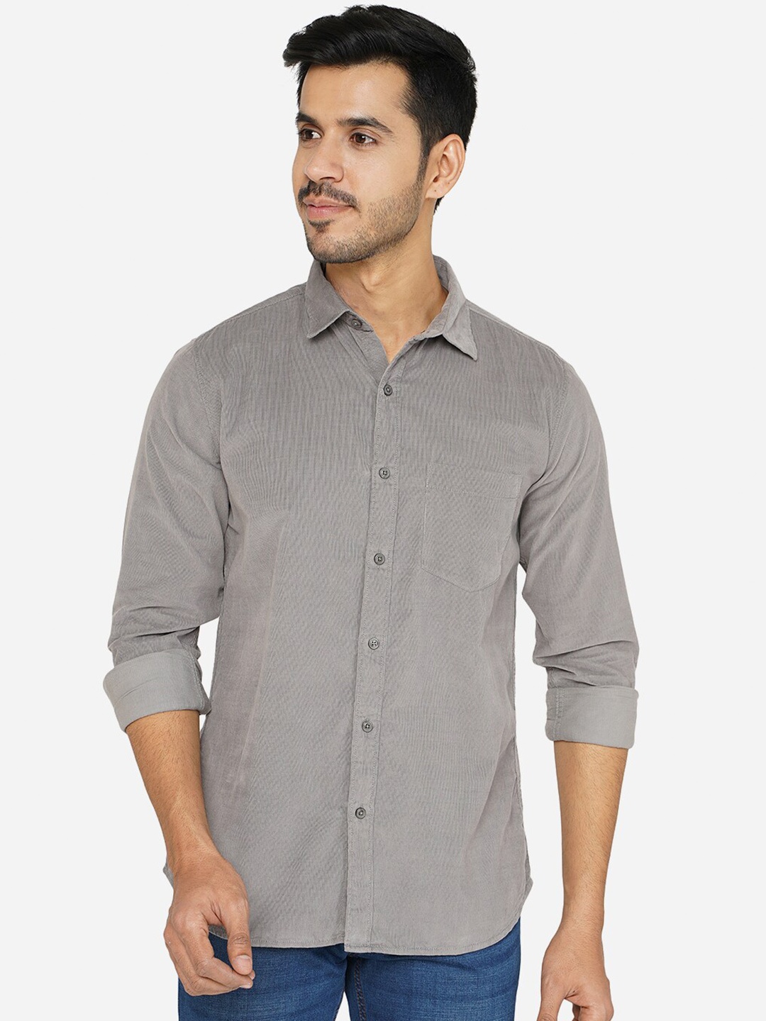 

JADE BLUE Men Grey Classic Slim Fit Cotton Casual Shirt