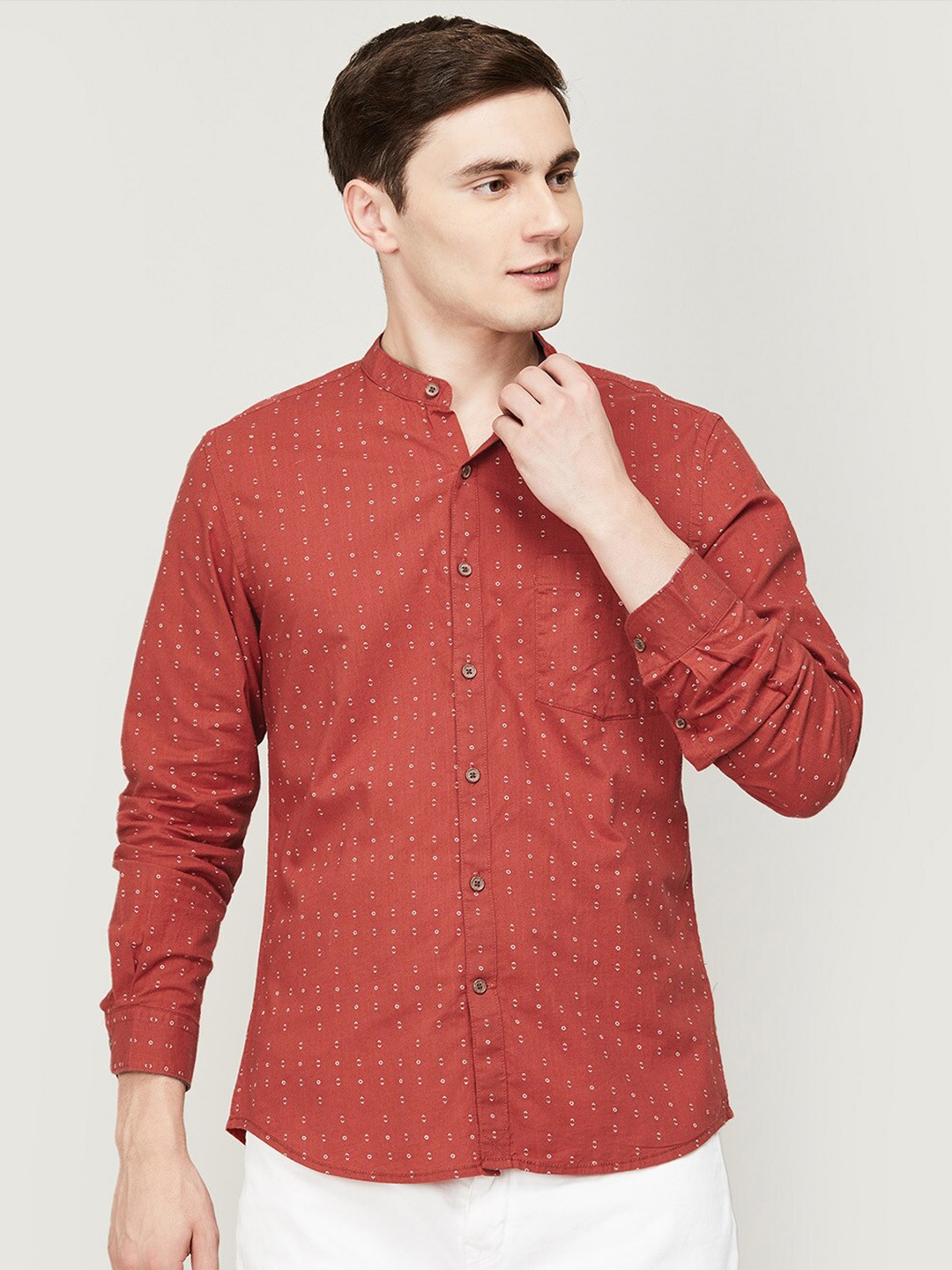 

Melange by Lifestyle Printed Casual Cotton Shirt, Brown