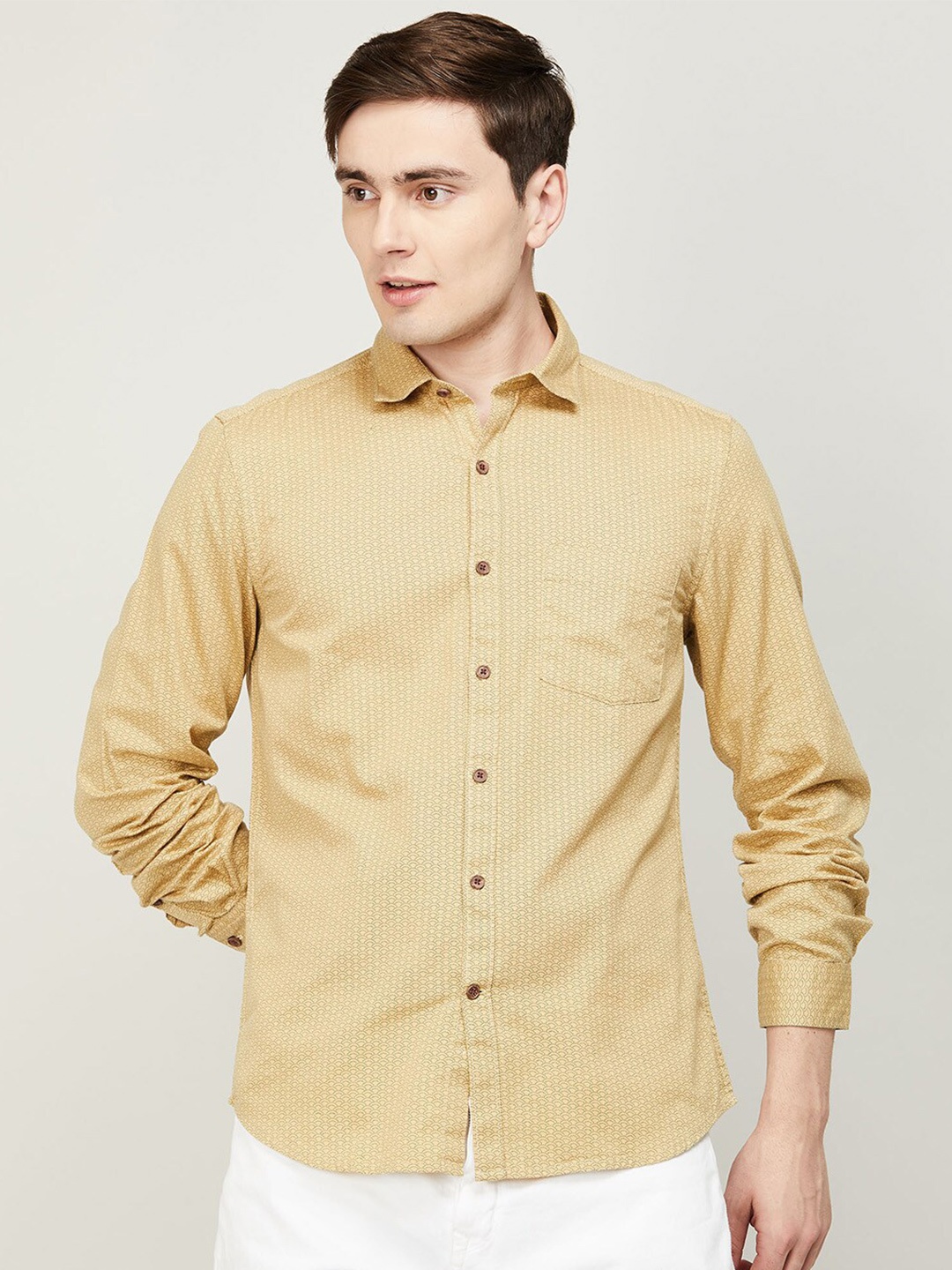 

Melange by Lifestyle Printed Casual Cotton Shirt, Beige