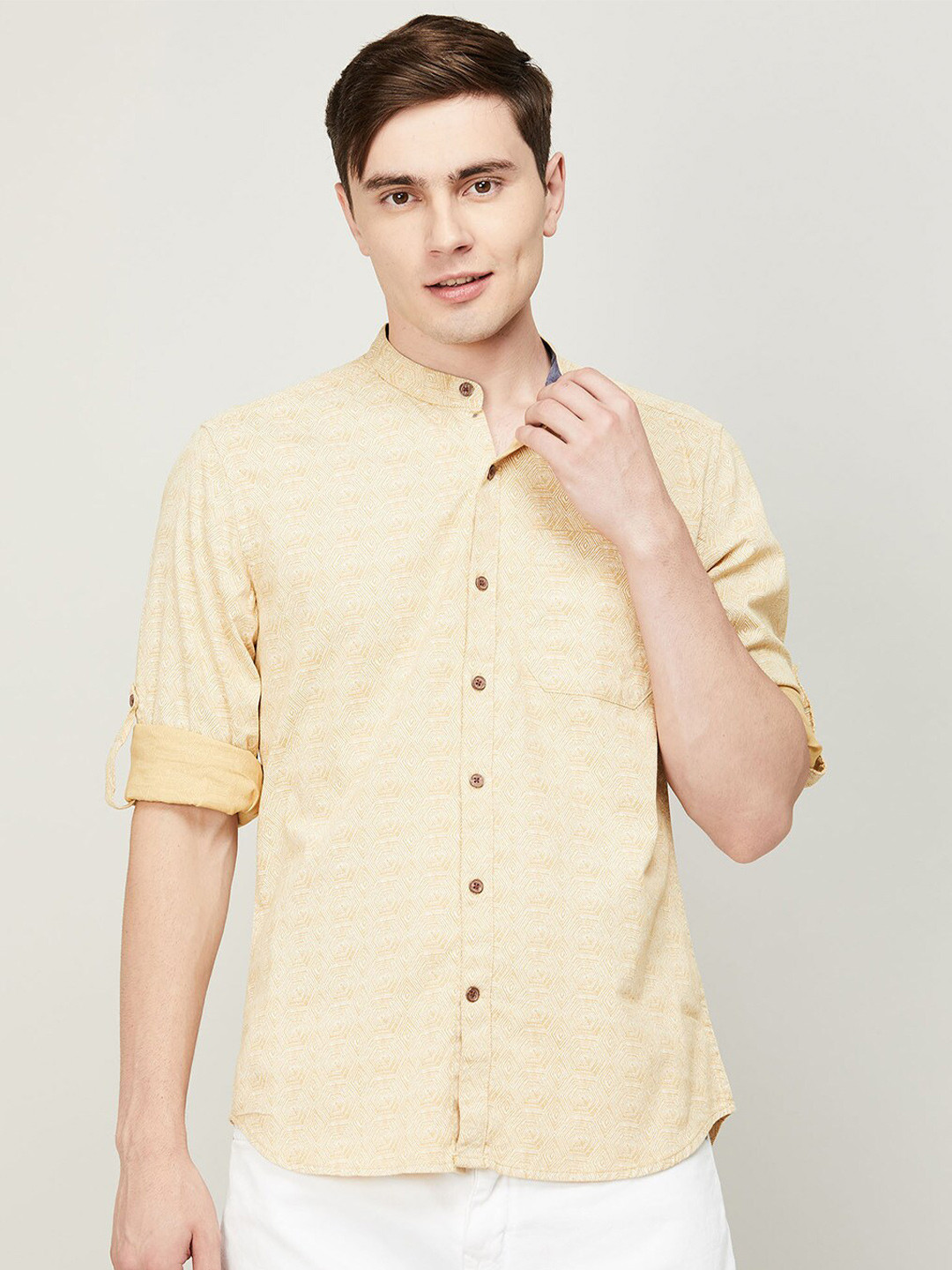 

Melange by Lifestyle Horizontal Striped Casual Cotton Shirt, Beige