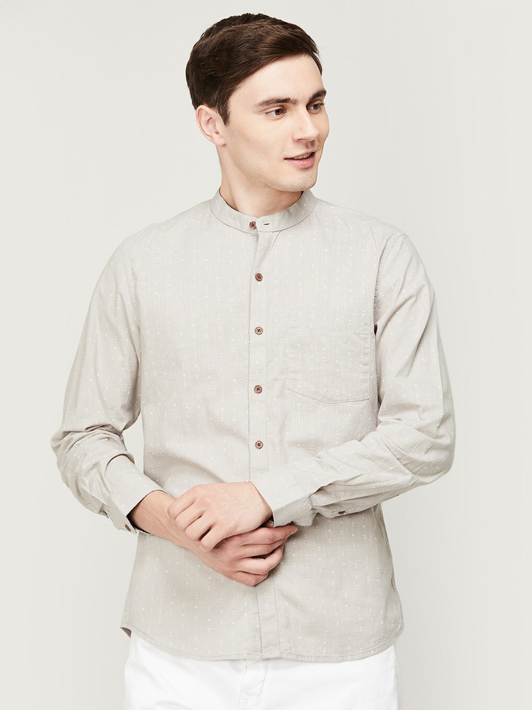 

Melange by Lifestyle Men Grey Casual Cotton Shirt