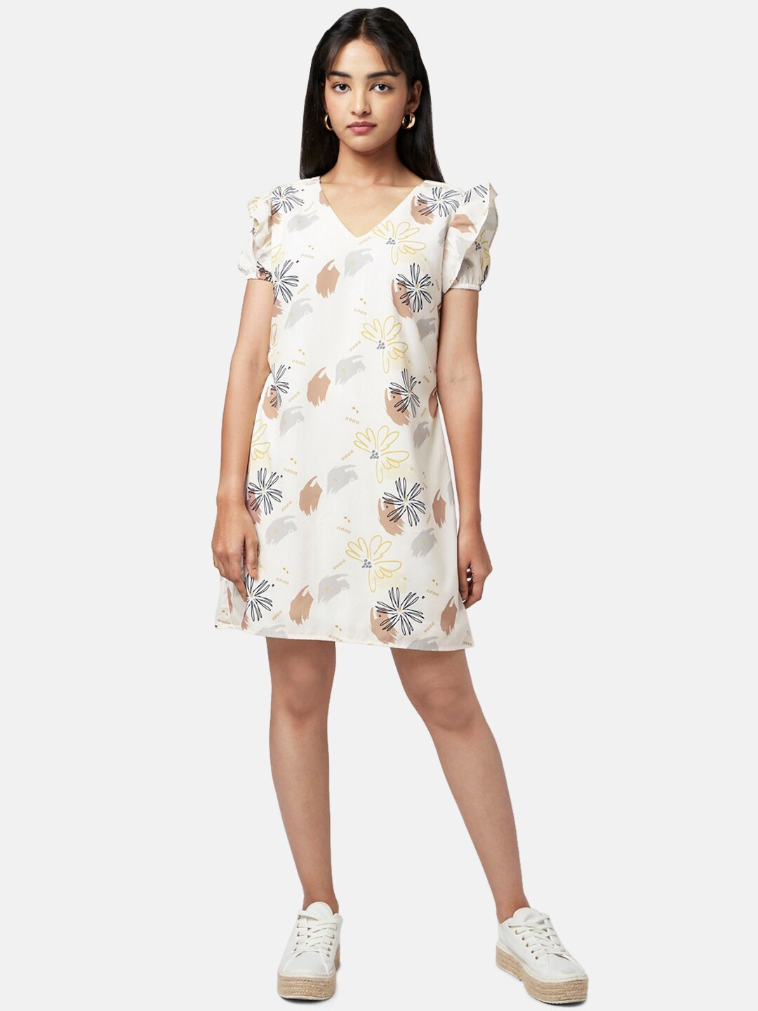 

YU by Pantaloons Off White Floral A-Line Dress
