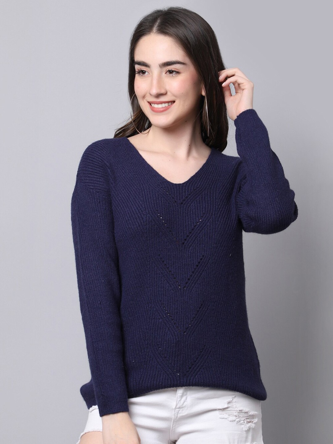

TAG 7 Women Navy Blue Acrylic Pullover