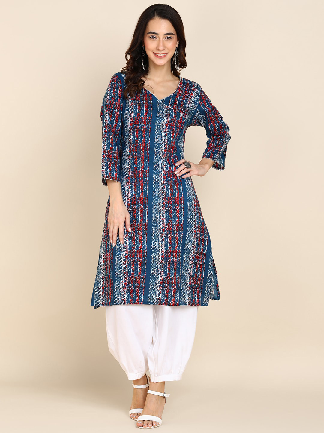 

Sangria Women Blue Printed Gotta Patti Pure Cotton Kurti with Salwar