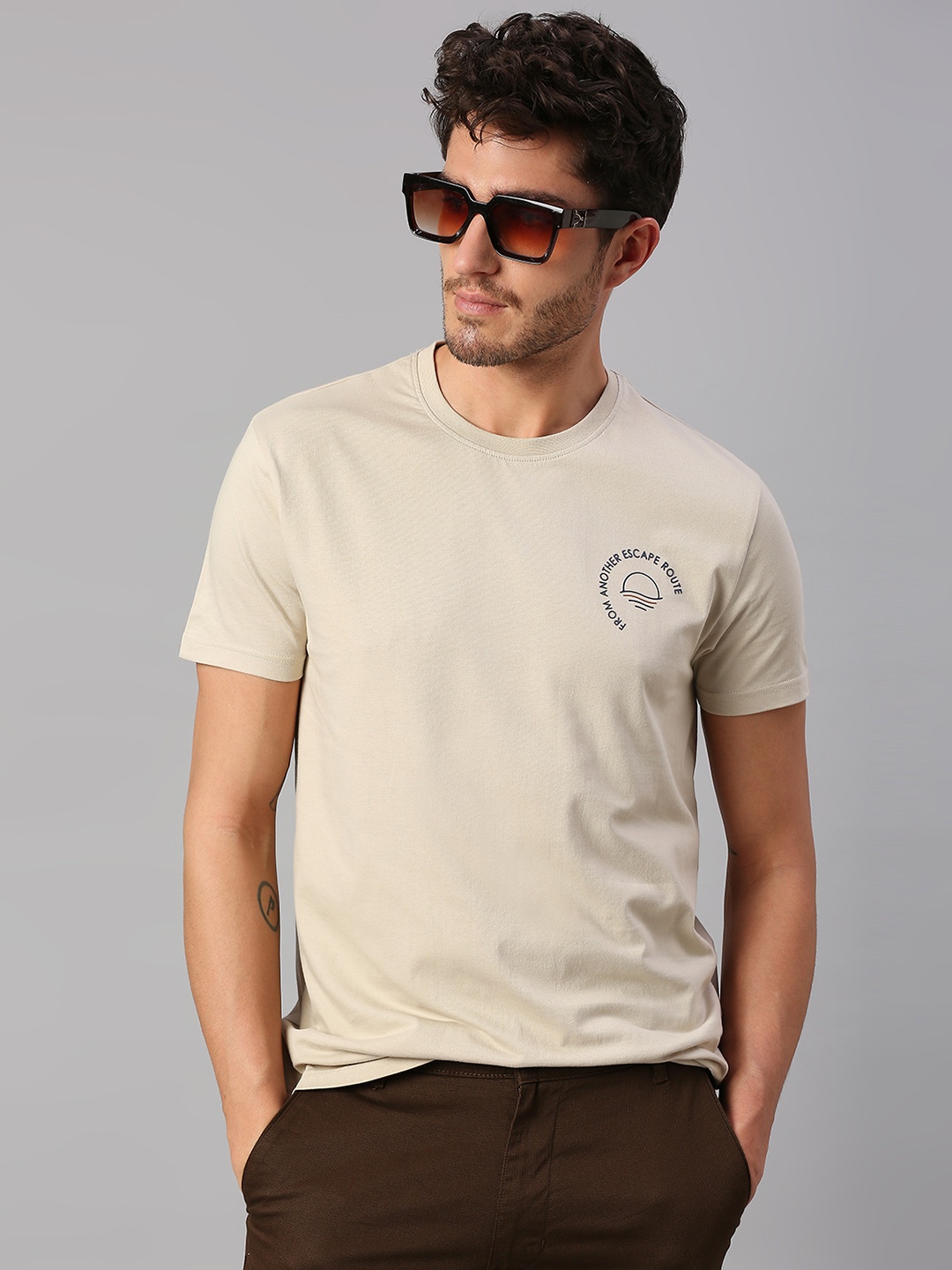 

Dennis Lingo Men Cotton Typography Printed T-shirt, Beige