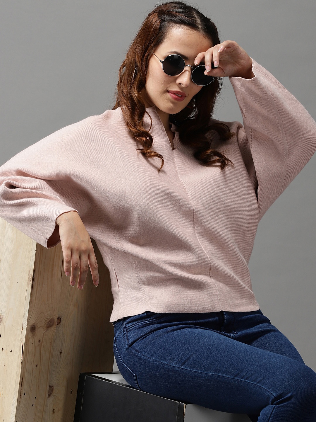 

SHOWOFF Women Peach Acrylic Pullover