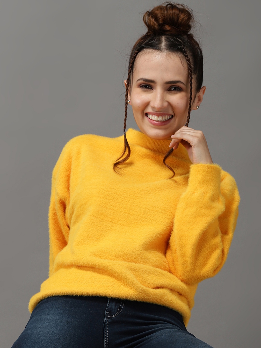 

SHOWOFF Women Yellow Pullover with Fuzzy Detail
