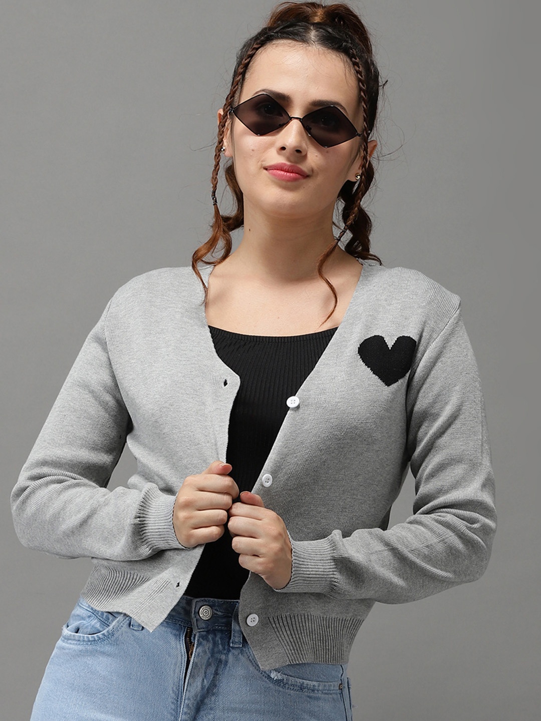 

SHOWOFF Women Grey Acrylic Cardigan