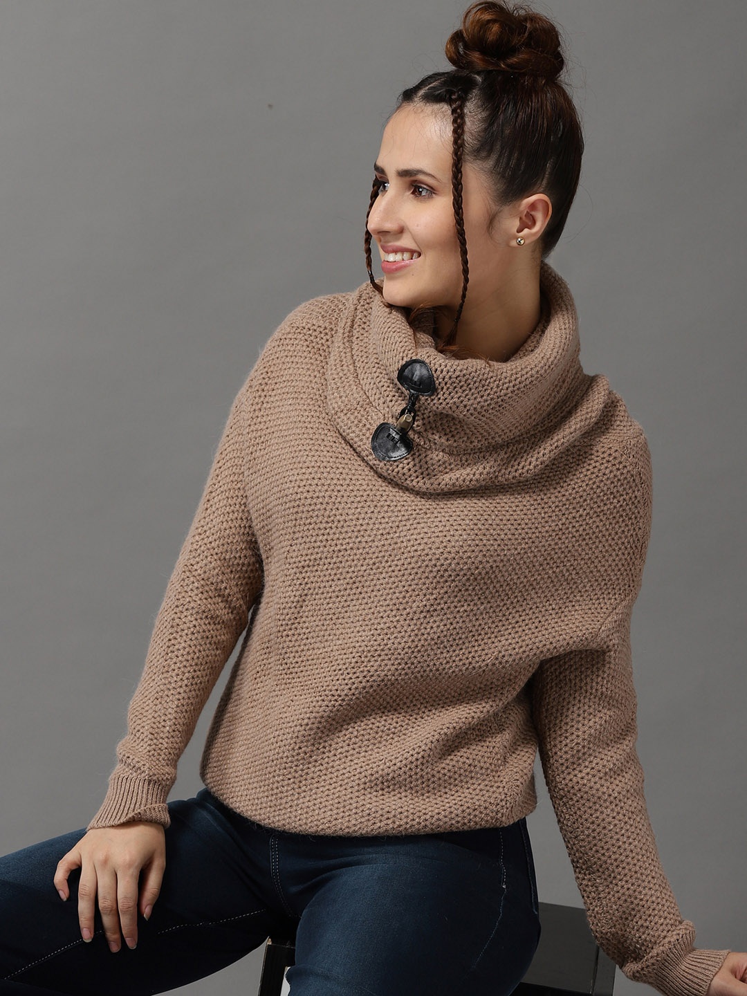 

SHOWOFF Women Brown Ribbed Pullover