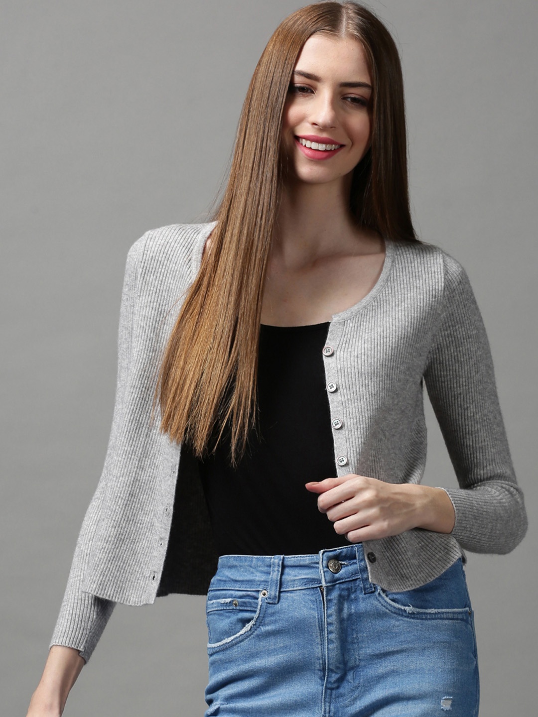 

SHOWOFF Women Grey Melange Cardigan