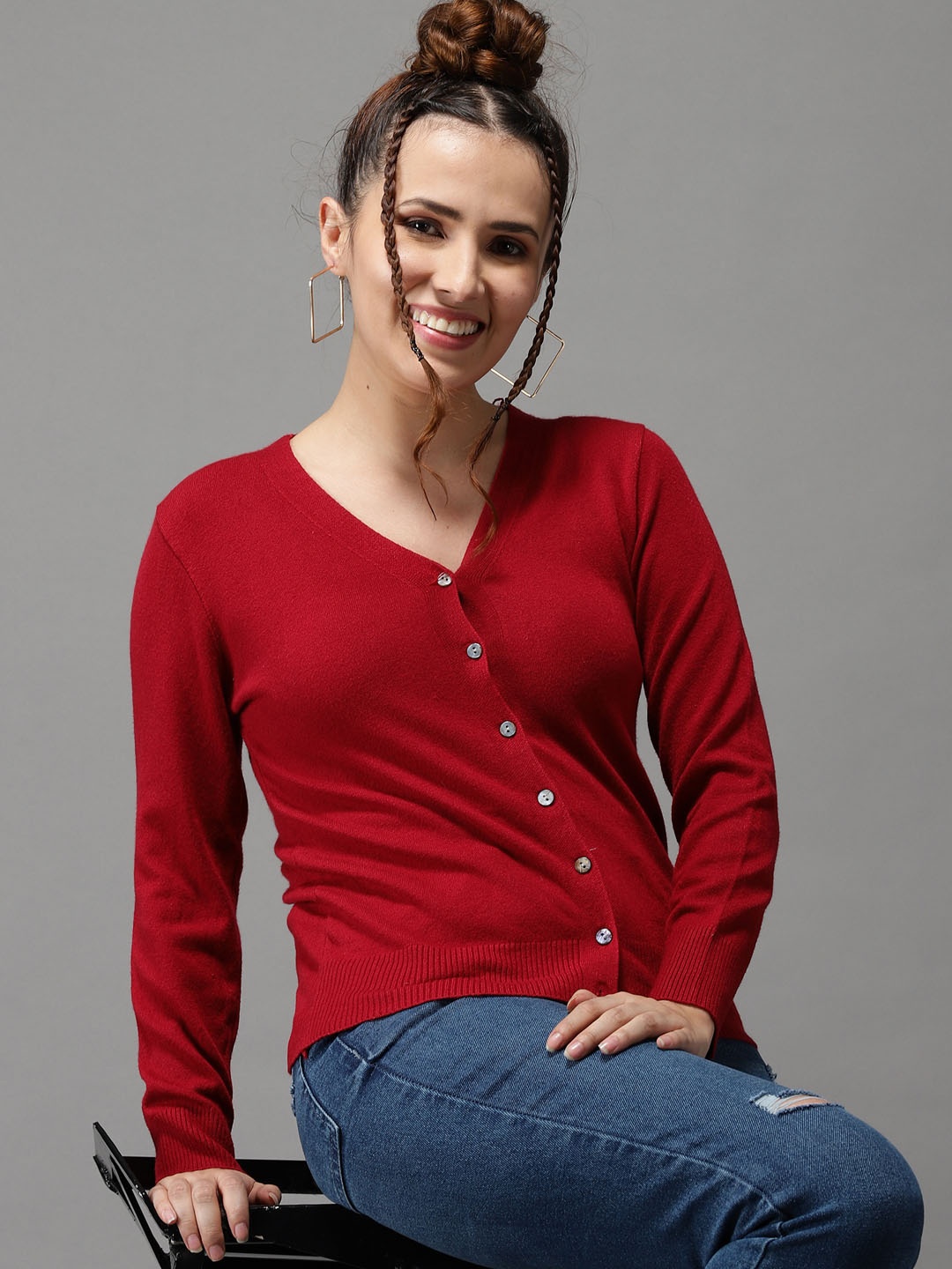 

SHOWOFF Women Maroon Acylic Cardigan